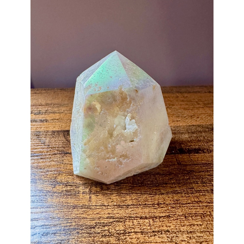 Aura Apophyllite Crystal Point Druzy Tower Iridescent Rainbow Specimen 3 inch